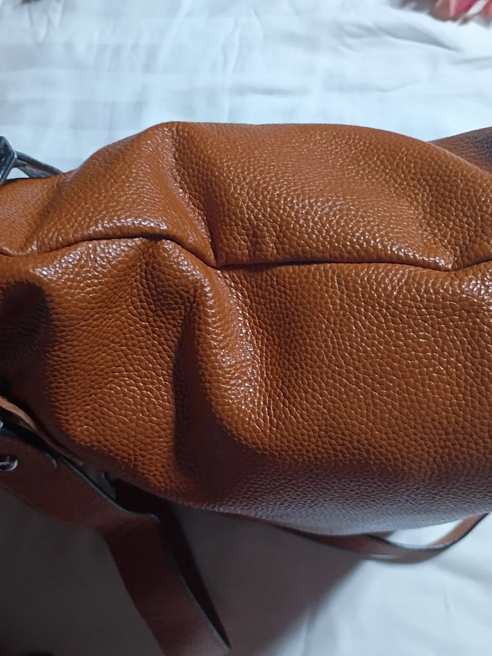 Structured Pebbled Satchel in Cognac Orange